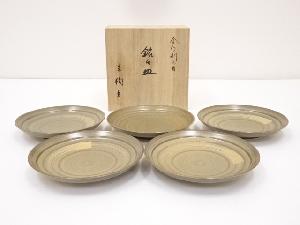 京焼　橘吉造　金彩刷毛目　銘々皿5枚　共箱